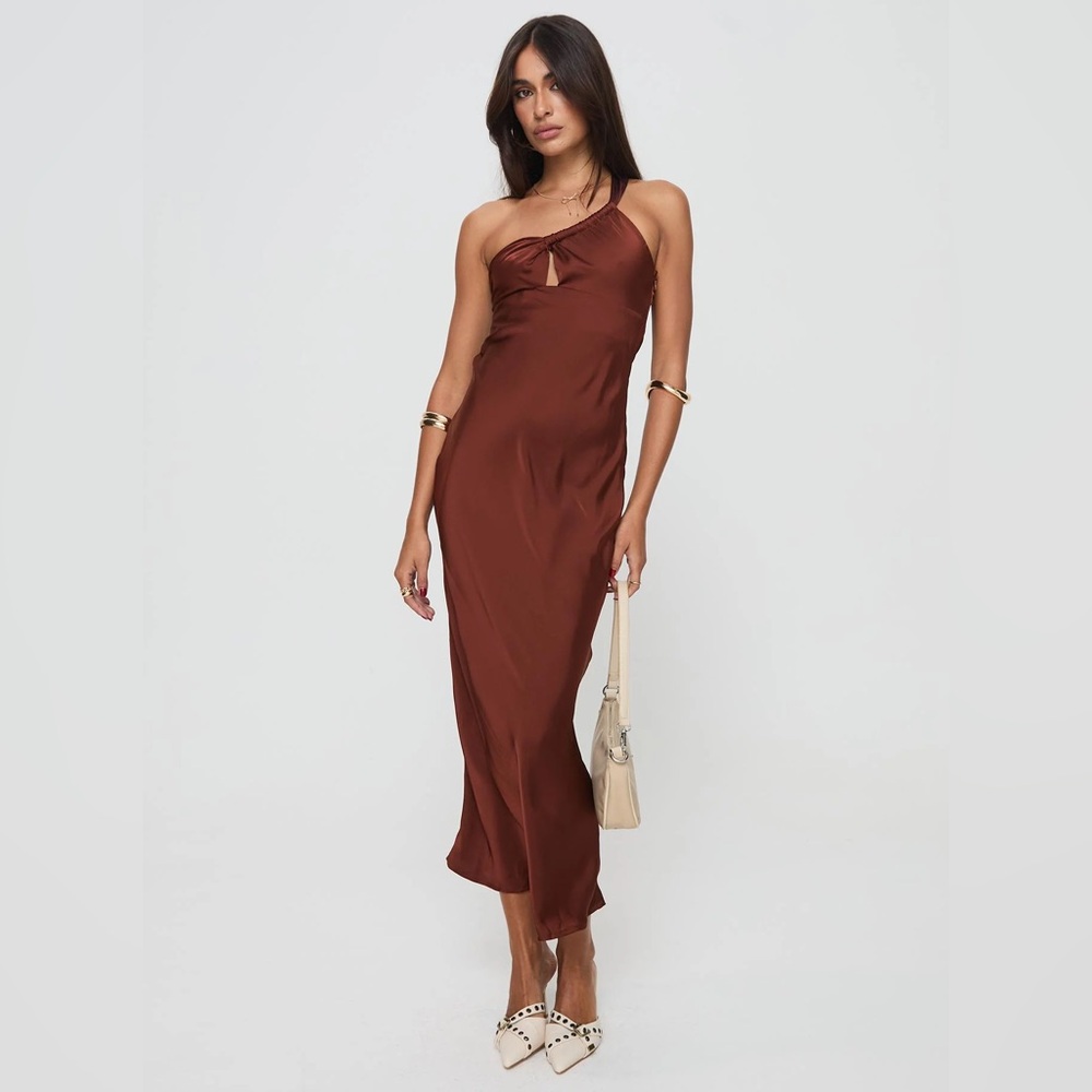 Princess Polly Casimir One Shoulder Brown Satin Midi Dress
